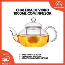 Chaleira de Vidro Borossilicato 1000ml com Infusor – Resistente ao Calor, Ideal para Chá, Café e Bebidas Quentes