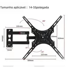 Suporte Bi-articulado De Tv Led Lcd 14 32 Á 55 Vesa Cor Preto Ajustável