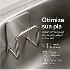 Kit Suporte para Esponja Pia Cozinha em Aço Inox 304 Sem Furos Organizador Adesivo Resistente