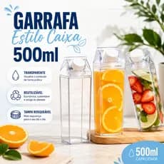 Kit 2 Garrafas Acrílicas 500ml Caixa de Leite Suco Água Tampa Rosca Organizador Geladeira
