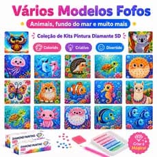 Kit Pintura Diamante 5D Infantil DIY Completo com Pedrinhas Animais Modelos Sortidos