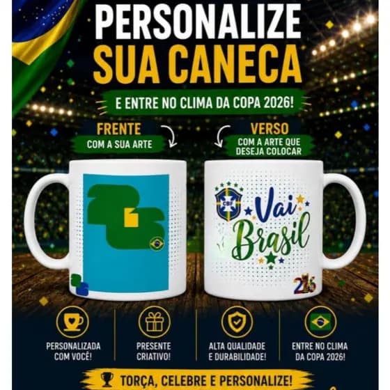 Caneca copa do mundo 2026 com sua foto