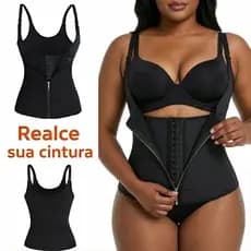 Cinta Modeladora Feminina com Zíper Cintura Dupla de Compressão Ajustável para Redução Abdominal e Suporte com Alça