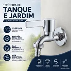 Torneira de Tanque e Jardim Parede Bica Cromada Com Bico 3/4 Maquina De Lavar 1/4 Volta Corpo Metal