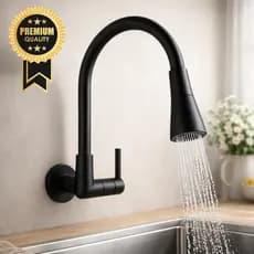 Torneira De Cozinha Gourmet Flexível de Parede Preto Fosco Design Moderno Resistente 1/4 de Volta