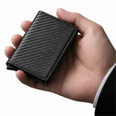 Carteira Masculina Fibra De Carbono Slim Porta Cartão Preta Proteção Anti Roubo RFID Moderna
