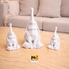 Kit 3 Elefantes Decorativos Família Geométricos Modernos para Sala, Quarto, Escritório e Decoração