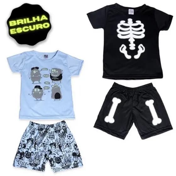 Kit 2 Pijama De Manga Curta regata de Verão Infantil Menino Estampa Sortidas