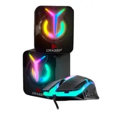 Kit Mouse Gamer Iluminação RGB Ideal Para Setup Gamer  +  Caixa De Som Led RGB Chroma Volume Alto P2