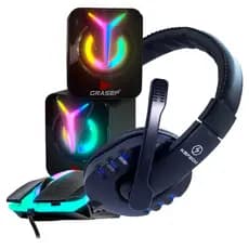 Kit Gamer Completo Caixa De Som Led Rgb Chroma + Fone De ouvido Gamer Com Microfone + Mouse Pro Jogos Com Led Rgb