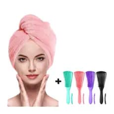 Kit De 1 Escova Polvo + 1 Toalha De Cabelo De Microfibra Anti Frizz