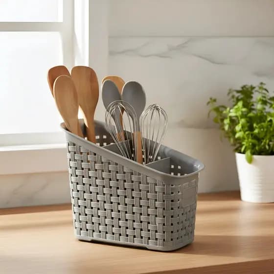 Organizador de Mesa Talheres Caneta Lápis Multiuso Rattan 3 Divisórias de Plástico Resistente Nitron