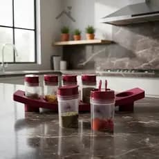 Kit Porta Tempero Condimento Especiarias de Plástico 6 Peças Decorado de Cozinha Plasútil