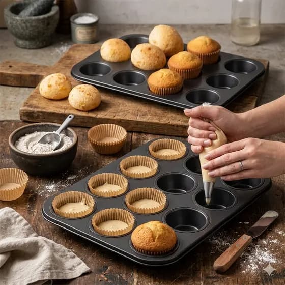 🧁 Forma Cupcake e Pão de Queijo 12 Cavidades Aço Carbono Antiaderente Assa Uniforme 🔥