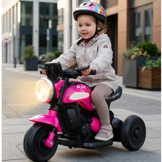 Moto Elétrica Infantil Rosa 6V Luz Som Recarregável Segura Até 30kg Presente