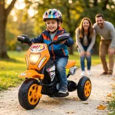 Moto Elétrica Infantil Cross Laranja 6V com LED Som e Ré Super Aventura Infantil