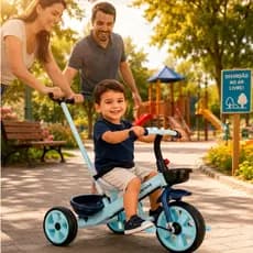 Triciclo Infantil Candy Azul com Empurrador Dirigível e Cinto Segurança Até 25kg