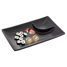 KIT 10 Pratos para Comida Japonesa Sushi Temaki Molheira Melamina Preto 19CM