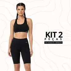 Conjunto Bermuda Cintura Alta Bolso Lateral Poliamida Premium + Top Nadador Poliamida Premium