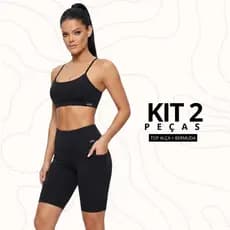 Conjunto Bermuda Cintura Alta Bolso Lateral Poliamida Premium + Top Alça Poliamida Premium