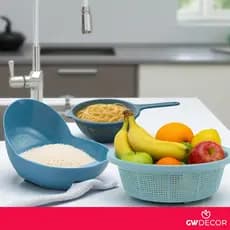 Conjunto Utensilios Cozinha Escorredor Para Massas Arroz Feijao Legumes Saladas Alimentos Lava Tudo Plastico