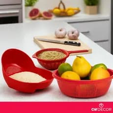Kit 3 Peças Escorredor de Arroz + Massas + Lava Tudo Telado Para Alimentos Frutas Legumes Multiuso