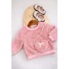 Moletom infantil felpudo acompanha bolsa cor rosa
