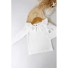 Blusa manga longa infantil bebe menina com gola redonda e babado