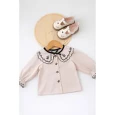 Camisa manga longa infantil cor damasco bordado de preto