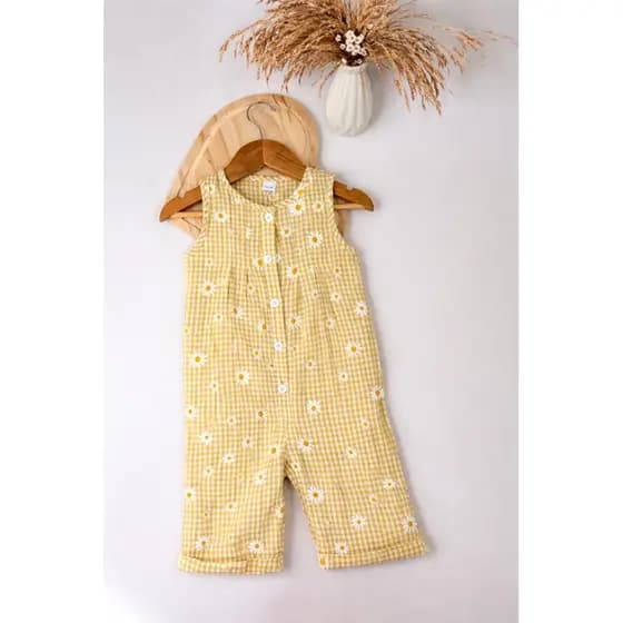 Macacão manga longa infantil bebê xadrez amarelo estampas
