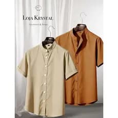 LK . KIT 2 Camisa Gola Padre Luxo Masculina Manga Curta ViscoLinho