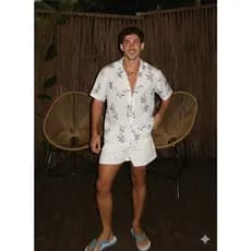 LOJA KRYSTAL Camisa Masculina Tropical Floral | Modelagem Ajustada e Visual Sofisticado