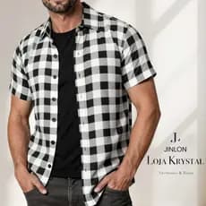 LK Xadrez Camisa Social Estampada  Masculina manga curta festa junina