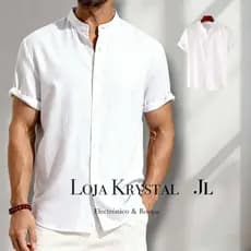 LK  Camisa Gola Padre FIino Viscolinho Leve Fresco Masculina Manga Curta