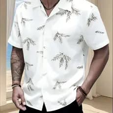 LOJAKRYSTAL . Camisa Floral  Havaiana Praia Verão Masculino Manga Curta De Botão Tecido Viscose