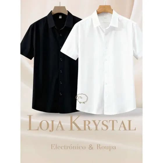 LK  .KIT 2   Camisa POLO Social Masculina Manga Curta Slim Fit Luxo Detalhada