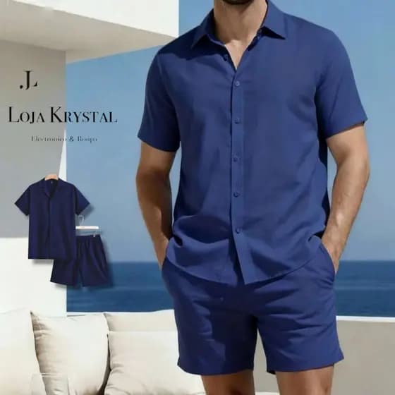 LK  Conjunto Masculino Camisa e shorts  Crepinho