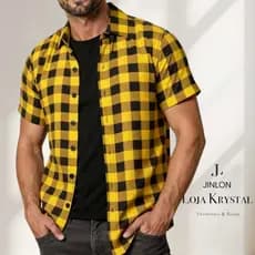 LK  Camisa xadrez Viscolinho masculina, manga curta
