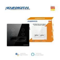 Interruptor Inteligente Touch Zigbee 4 Botões  com 2 Tomadas 10A Cada Plug 20A Nova Digital - 4x4