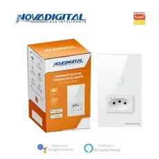 Interruptor Inteligente Touch Zigbee 1 Botão Branco com Tomada 20A Nova Digital - 4x2