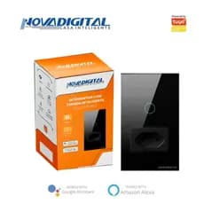 Interruptor Inteligente Touch Zigbee 1 Botão Preto com Tomada 20A Nova Digital - 4x2