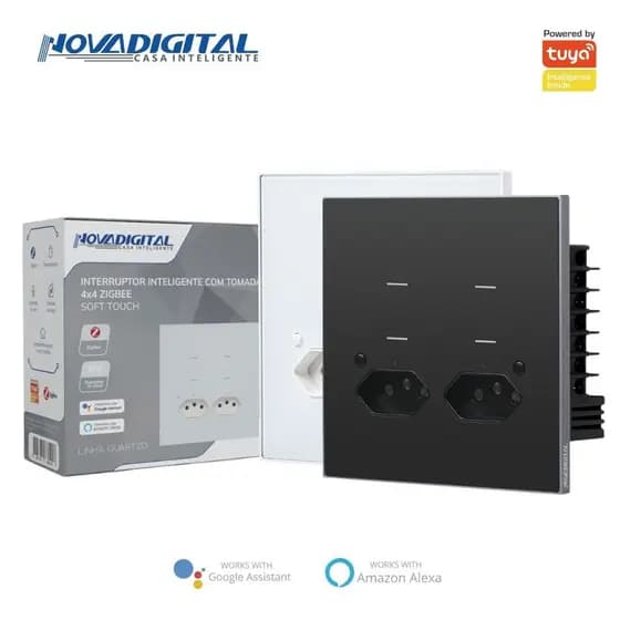 Interruptor Inteligente 4 Botões Soft Touch com Tomada Quartzo Zigbee Nova Digital 4x4