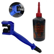 Escova Dupla Limpeza Para Corrente Transmissão + Oleo Lubrificante Grafitado Moto Bike Universal Envio Rápido