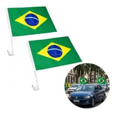 Kit 2 Bandeiras Brasil Janela De Carro Frente E Verso Haste