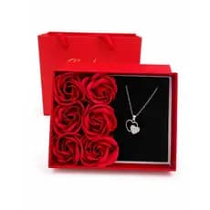 Colar Coração Aço Inoxidado  + Porta Joia 6 Rosas Mae Namorada
