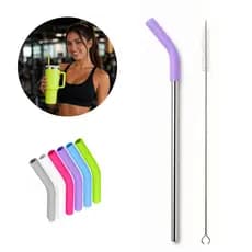 Kit Canudo de Aço Inoxidável 30cm com Bico de Silicone e Escova de Limpeza - Ideal para Copo Térmico 1200ml 40oz