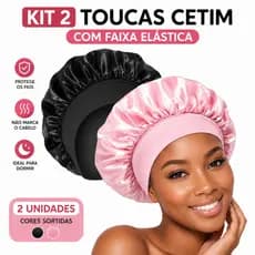 Kit 2 Toucas de Cetim com Faixa Elástica Larga Antifrizz Proteção Capilar Cores Sortidas