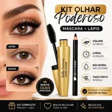 Kit Olhar Poderoso Máscara de Cílios Volume Belle Angel B039 + Lápis Preto/Marrom Universal  Intenso Longa Duração