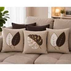 Kit 5 Capas de Almofadas Bordadas No Suede e No Linho 45x45