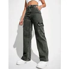 Calça Cargo grafite wide leg jeans cinza